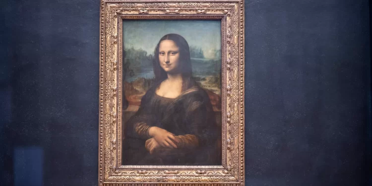 A Man Dressed As Old Lady Throws Cake At  The Mona Lisa Painting