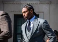 Stefon Diggs not guilty verdict as he leaves Massachusetts courthouse in gray suit